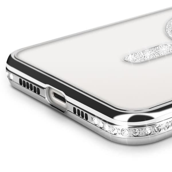 Coque - Diamant - iPhone 14 Plus - Kontur med sølvstrass - Kompatibel med MagSafe - Elegant Grå