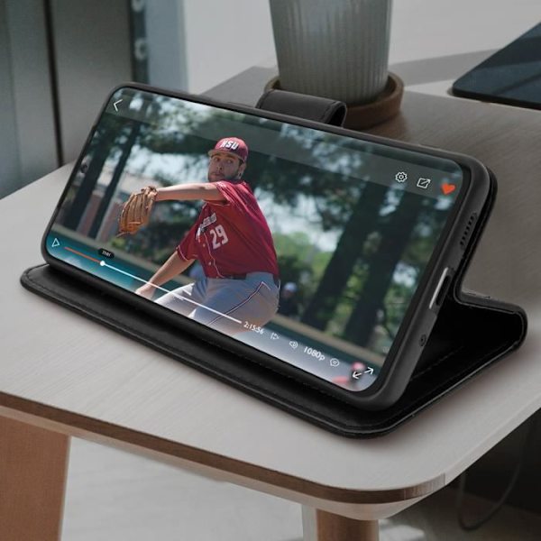 Hus - Samsung - Galaxy S20 Ultra - Läder av kalvskinn - Videostöd - Svart kortficka Svart