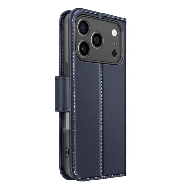 Pung Etui - AVIZAR - iPhone 17 Pro - Premium Læder - Ståfunktion - Mørkeblå Blå