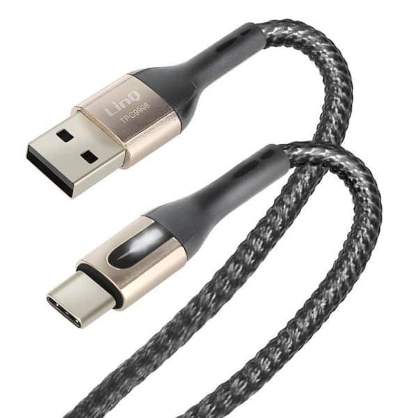 USB-kabel til USB-C - LinQ - 1,2m - 3A - Hurtig opladning - Data synkronisering Svart