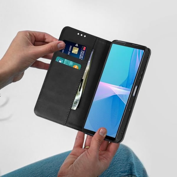 Plånboksfodral - Sony - Xperia 10 III - Ekoskinn - Videostativ - Magnetstängning Svart