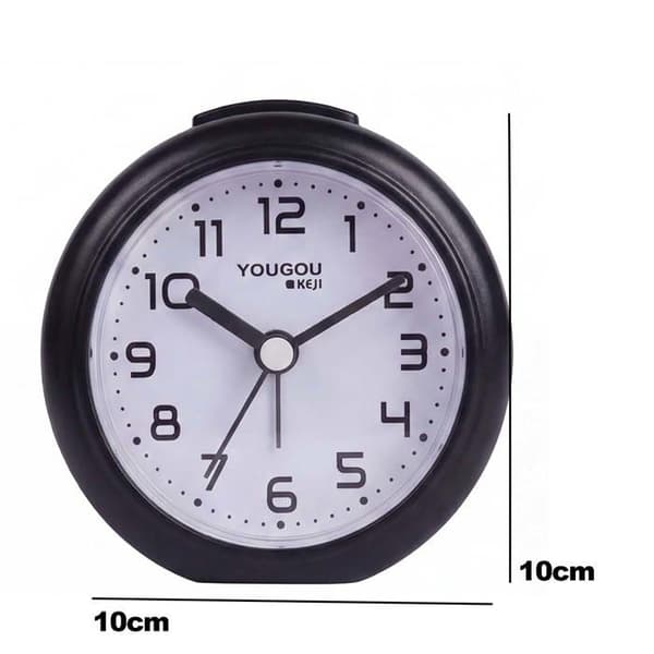 Stille Analog Quartz Vækkeur med Minimalistisk Design i Sort Svart