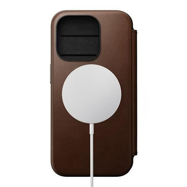 Läppäkotelo - Nomad - Folio Modern - Täysjyvänahka - MagSafe-yhteensopiva - iPhone 15 Pro kastanj