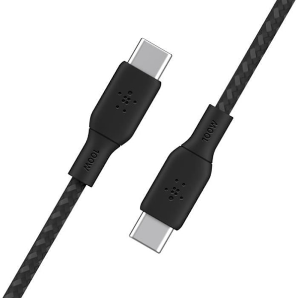 C-Type Kabel 100W Nylon Vævet 2 meter Belkin Sort Svart