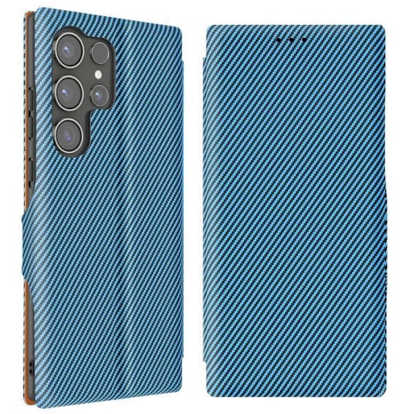 Etui til Samsung S24 Ultra Carbonfiber Video Støtte og Anti-RFID Blå Blå