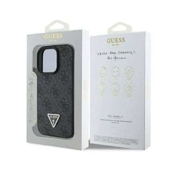 Beskyttelsesskal - GUESS - iPhone 16 Pro - PU-læder - Glimmertrækant - Sort Sort
