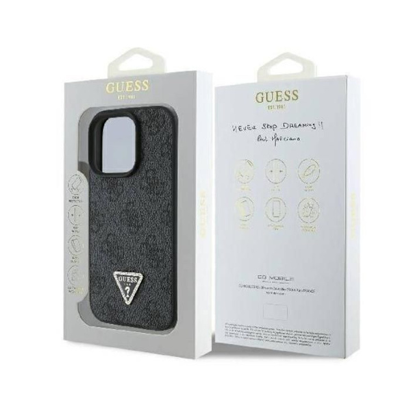 Skyddsskal - GUESS - iPhone 16 Pro - PU-läder - Triangel Strass - Svart Svart