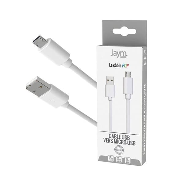 Micro-USB-kabel - JAYM - POP-kollektionen - 1,5 m - 2,4A - Laddning och synkronisering Vit