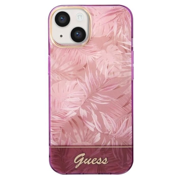 Coque til iPhone 14 Jungle Mønster Elegant og Tidless Guess Rose Rosa