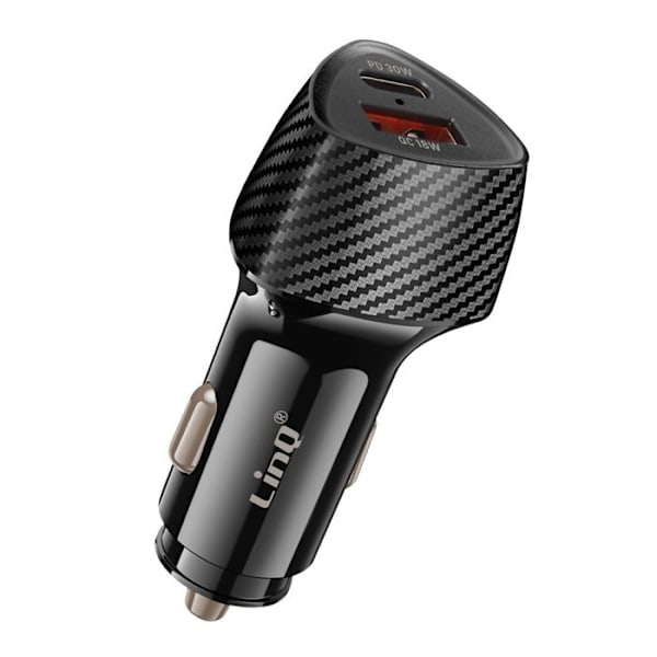 Lader til bil 48W USB-C + USB Hurtigoplader Carbon Design LinQ Sort Svart