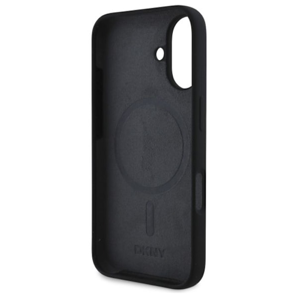 iPhone 16 kuori - DKNY Kova silikonikuori valkoinen painettu logo MagSafe (DKHMP16SSNYACH) - Musta
