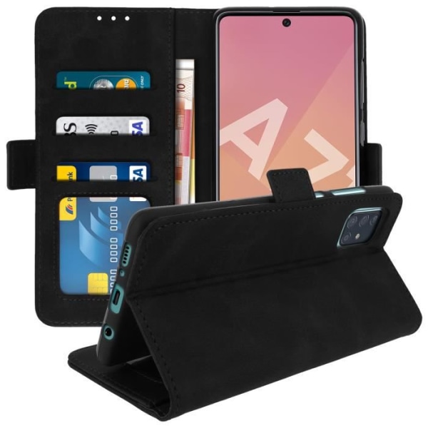 Cover til Samsung Galaxy A71 Folio Case Kortholder Stand Funktion Sort