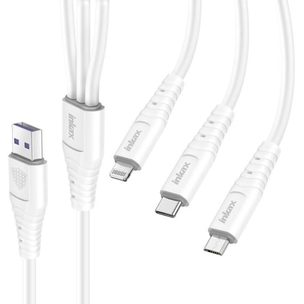 USB-kabel till Lightning - USB C och Micro USB Inkax Vit Vit