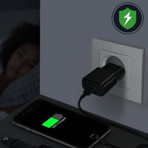 Verkkosovitin - Forever - USB Type-C - 1A - Kaapeli 1.2m - Musta Svart