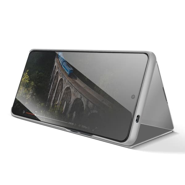 Spejl Etui til Galaxy S26 med Smart View Vindue og Foldsupport Sølv Grå
