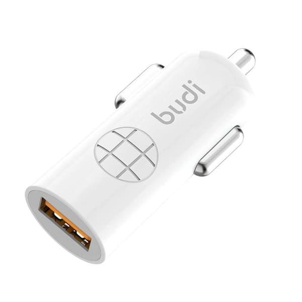 USB-biloplader - BUDI - 18W - Quick Charge 3.0 - LED - Hvid Vit