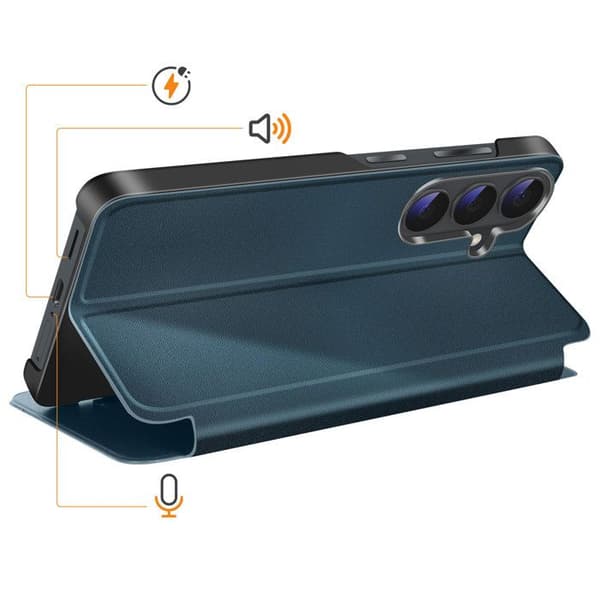 Flip Cover til Galaxy S26 Bi-Materiale Design med Støttefunktion Blå And Blå
