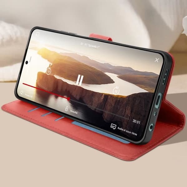 Taske til Oppo A58 Håndledsrem Flip Wallet Stand Red Röd