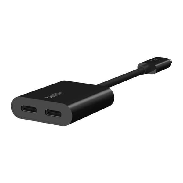 USB-C-adapter - Belkin - 2x USB-C lyd og opladning - Power Delivery 60W - Sort - Kompakt