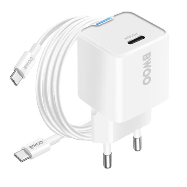 GaN 30W USB C -laturi ja USB C / USB C 60W 1m kaapeli Bwoo Valkoinen