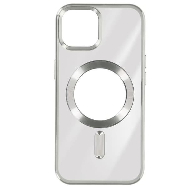 Skyddsfodral - AVIZAR - iPhone 15 - Silikon - Kromad silverkant - MagSafe-kompatibel Grå
