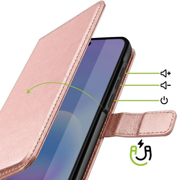 Plånboksfodral för Galaxy A57 med handledsrem och ställfunktion Mayaxess Roséguld Ros