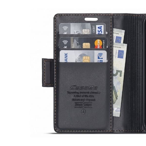 iPhone Duo Læder Effekt Wallet Case med Støtte og Anti-RFID CaseMe Sort Svart