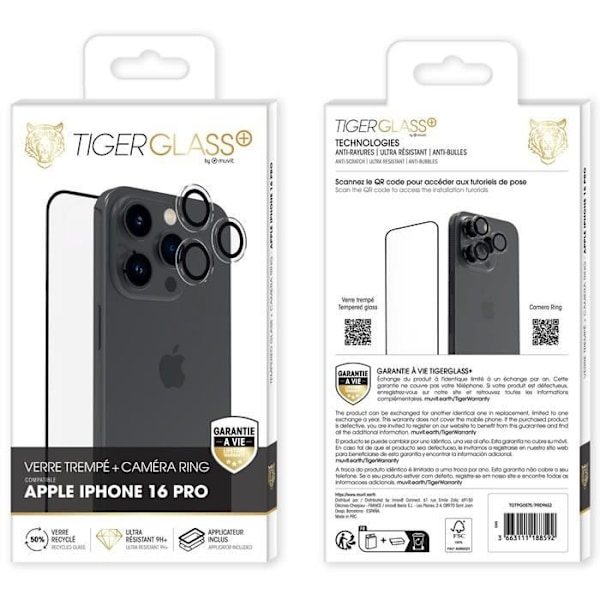 TIGER GLASS PLUS PACK KAMERARING ÅTERVINNING HÄRDAT GLAS IPHONE 16 PRO