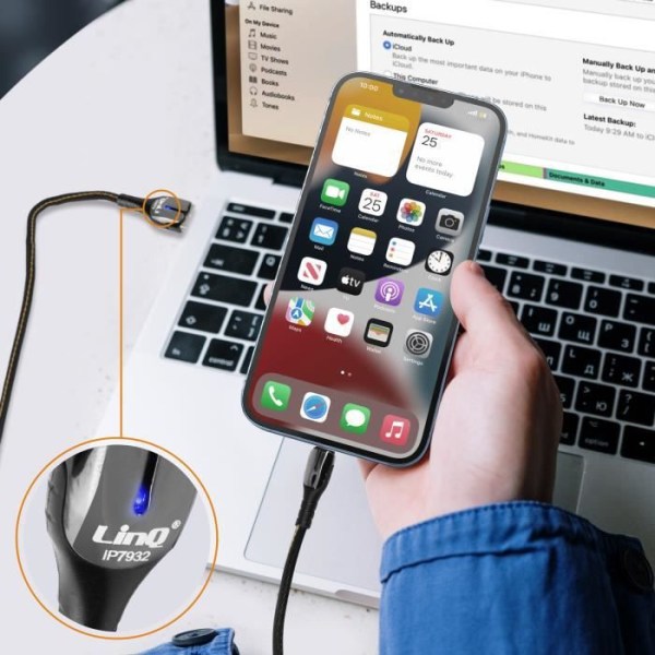 iPhone Lightning-kabel 1,2m 5A 20W hurtig opladning Lys opladningsindikator LinQ Sort