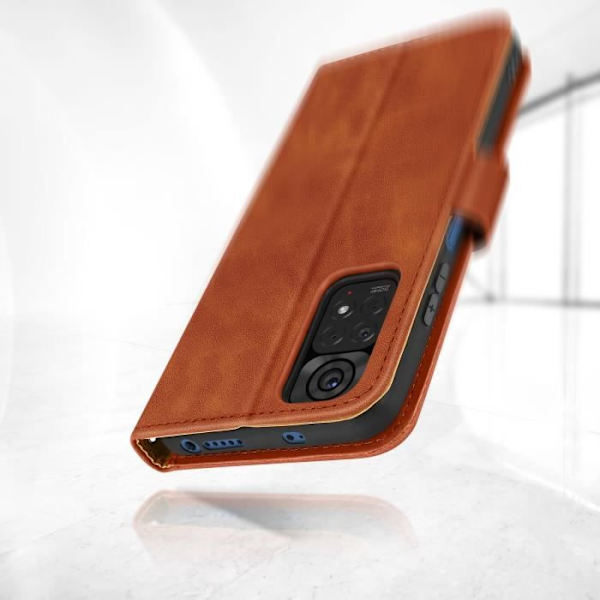 AVIZAR Wallet Case til Xiaomi Redmi Note 11 og Note 11s - Videosupportfunktion - Brun Kamel