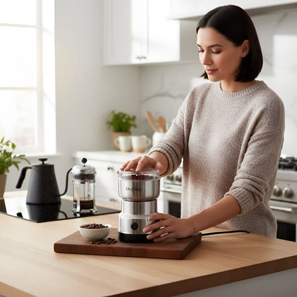 Mini-blender 300W 2-i-1 med rostfria knivar och kaffekvarn Cheffinger Grå Grå