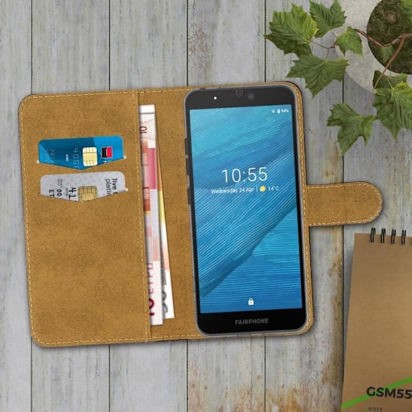 Etui - AVIZAR - Fairphone 3 - Fodral i ekologiskt läder - Klistrig fästning - Magnetflik - Svart Svart