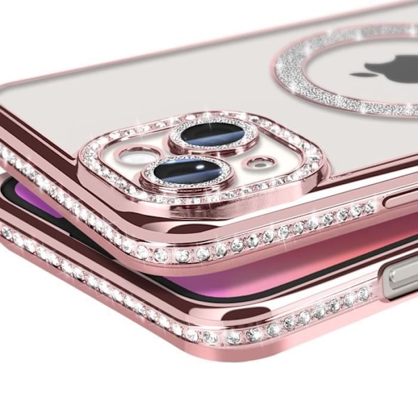 Coque - Diamant - iPhone 14 Plus - Rosa Strass - MagSafe - Elegant - Hård Rosa