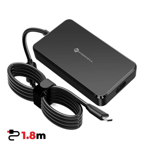 USB-C PD 90W Strømforsyning til Computer med 6 Udskiftelige DC-Spidser Forcell Sort Svart