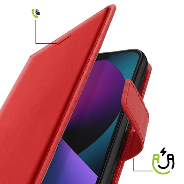 Plånboksfodral för iPhone 13 med handledsrem och videostöd Mayaxess Röd Röd
