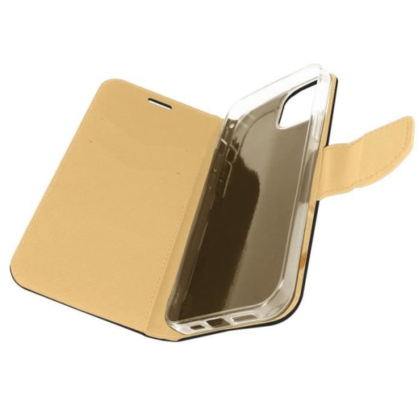 iPhone 14 Plus-fodral Plånbokskorthållare Tvåfärgad svart och guld-videostöd