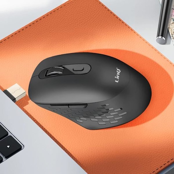 2.4G WiFi og Bluetooth trådløs mus med USB C og USB Dongle LinQ Sort Svart