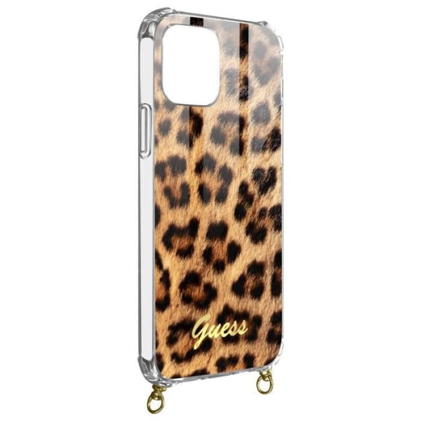 iPhone 12 ja 12 Pro -kotelo, jossa Leopard Pattern Neck Chain Guess Orange
