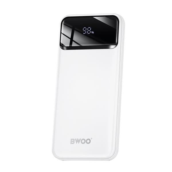 Batteri Extern 10000mAh 22.5W med USB-C + 2 USB LED-display Bwoo Vit Vit