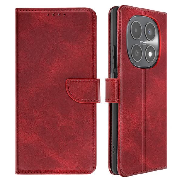 Etui til Redmi Note 15 5G Læderlook med Kortlomme og Stativfunktion Rød Röd