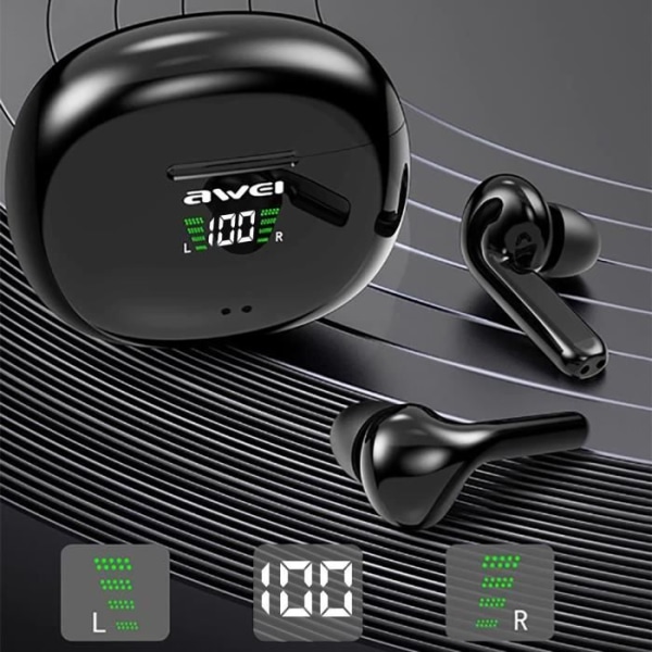 Trådlösa hörlurar Fodral LED Touch Control Mic brusreducerande Awei Black