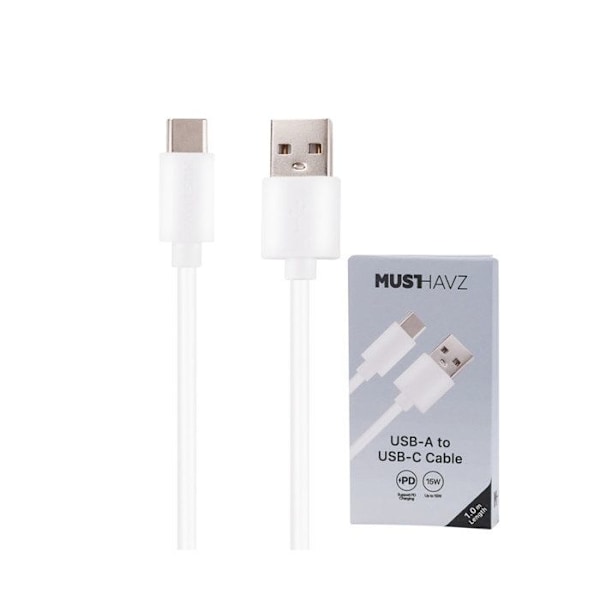 USB-C - USB PD 15W Lataus ja Synkronointi 1m Grab 'N Go Valkoinen Vit