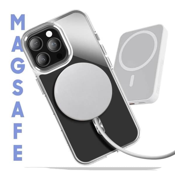 Coque MagSafe för iPhone 16 Pro Baksidan Glas Färg Silver Grå