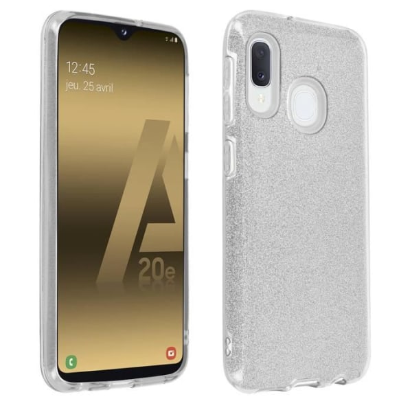 Samsung Galaxy A20e Glitter Halvstivt holdbart tyndt sølvgrå etui