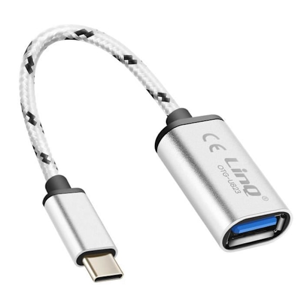 USB-C-USB OTG -sovitinkaapeli - LINQ - 15 cm - Hopeanharmaa - 5Gbps siirtonopeus