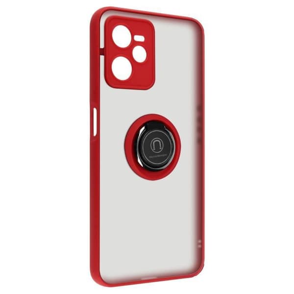 Realme C35 Case Kaksimateriaalia Metal Ring Video Support punainen