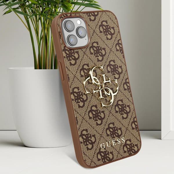 iPhone 13 Pro Max Cover Bi-materiale 4G Mønster med Guess Logo brun