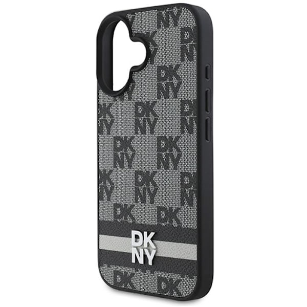 IPhone 16 - DKNY Nahkakotelo Kovamuovista Ruudullinen Kuvio & Painetut Raidat (DKHCP16SPCPTSSK) - Musta