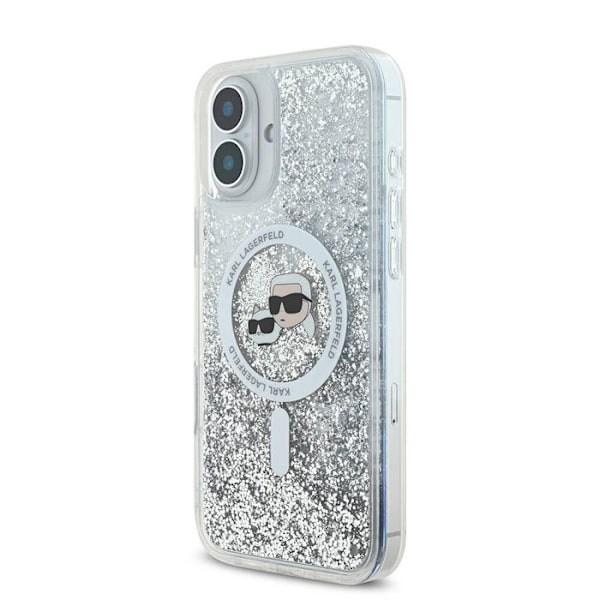 iPhone 16-fodral - Karl Lagerfeld Glitter Liquid MagSafe (KLHMP16SLGKKCSGH) - Karl&Choupette Head Clear