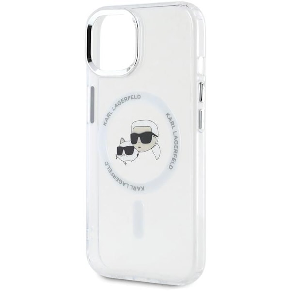Coque för iPhone 15 - Karl Lagerfeld IML MagSafe (KLHMP15SHLSKCH) - Têtes Karl&Choupette i vit metall vit